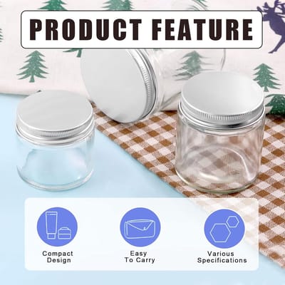 Candala 12 - 60 ml 120 ml 240 ml glazen potjes met deksel, ronde heldere glazen potjes met binnenvoering en zilveren deksels voor het bewaren van crèmes, beautyproducten, cosmetica, lotion en