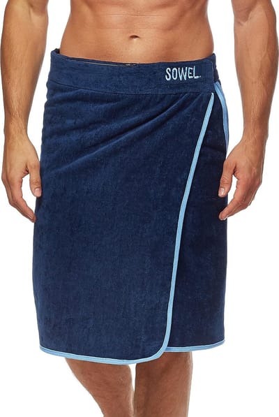 Saunakilt heren L/XL, 100% biologisch katoen, saunahanddoek met klittenbandsluiting, saunahanddoek, 60 x 160 cm, marineblauw/blauw, L/XL