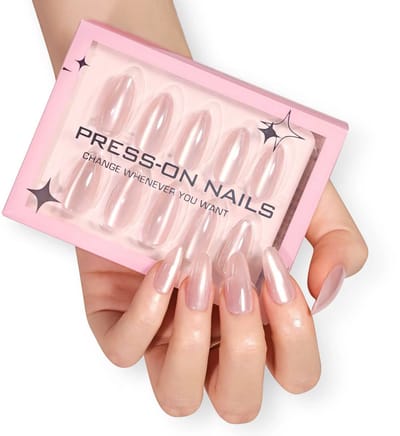 Press on nails – Nepnagels– Amandelvorm – 30 stuks – Lang - Chroom