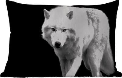 Buitenkussens - Tuin - Wolf - Dier - Zwart - Wit - 50x30 cm