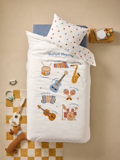Vertbaudet Bedset dekbedovertrek + kussensloop voor kinderen MUSIQUE LEXIQUE met gerecycled katoen