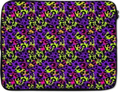 Laptophoes 15.6 inch - Dierenprint - Panter - Neon - Laptop sleeve - Binnenmaat 37x26 cm - Zwarte achterkant