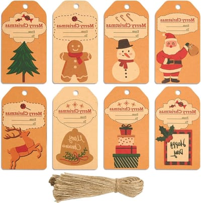 80 Stuks Kerst Kraft Cadeautags met Touw, Diverse Ontwerpen voor Cadeauverpakking en Feestdecoratie