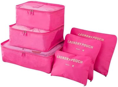 Famanu - Bagage-Organizer,6 Stuks Koffer Organizer Bevat 3 * Pakkubussen en 3 * Opbergzakken, Reistassen Voor Droge Kleding, Ondergoed, Cosmetica en Andere Accessoires, 6pcs-roosrood.