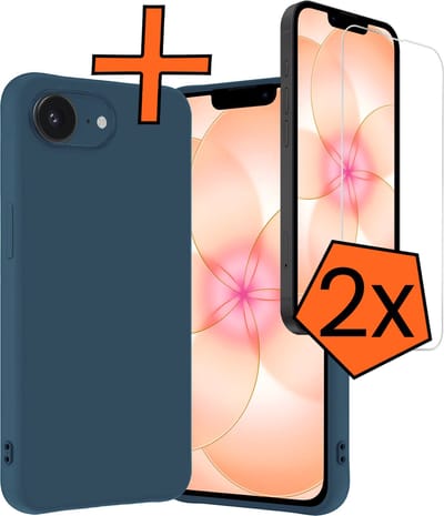 Hoes - Met 2x Screenprotector - Geschikt voor Apple iPhone 17e - Sterk & Shockproof - Back Cover - Siliconen Case - Telefoon Hoes - Donkerblauw