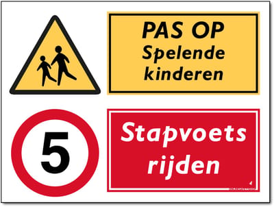 Spelende kinderen / stapvoets rijden combinatiebord - Aluminium - 30 x 40 cm - Weerbestendig