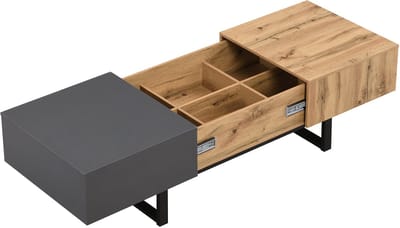 Multifunctionele Moderne Verschuifbare Salontafel - Verborgen Opbergruimte - Hout-Metalen Beugel - 155x55x40 cm - Hout/MDF - Zwart