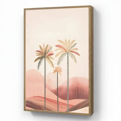 Wandlamp 60x90 cm - Oplaadbaar - Palmbomen - Heuvels - Minimalistisch - Zachtroze - Wandlampen binnen woonkamer - Slaapkamer lamp - Decoratieve nachtlamp - Vloerlamp draadloos