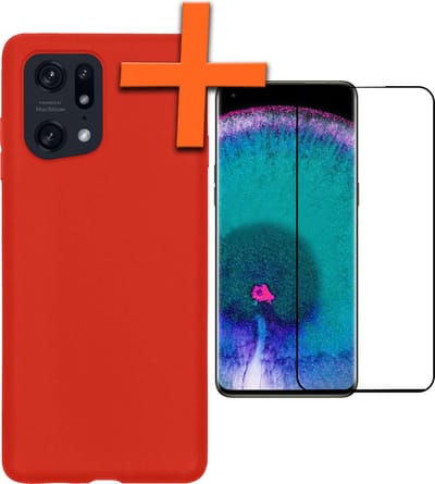 Hoes - Met Screenprotector - Geschikt voor OPPO Find X5 - Sterk & Shockproof - Back Cover - Siliconen Case - Telefoon Hoes - Rood