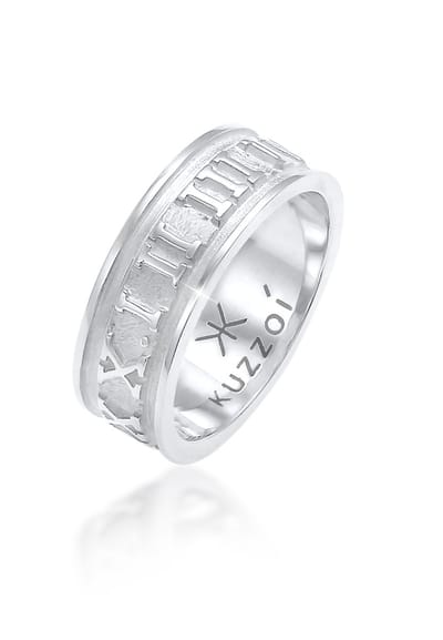 KUZZOI - Ring - Heren Band Ring Romeinse Cijfers Massief Trend Geoxideerd in 925 Sterling Zilver - Heren