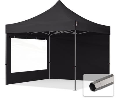 3x3 m Easy Up partytent Vouwpaviljoen, PREMIUM staal 40mm met zijwanden (panorama), zwart