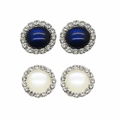 2 Paar Clip Oorbellen-Marine Blauw-Wit-1.5 cm