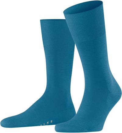 FALKE Airport eenkleurig wol katoen sokken heren blauw - maat 39-40
