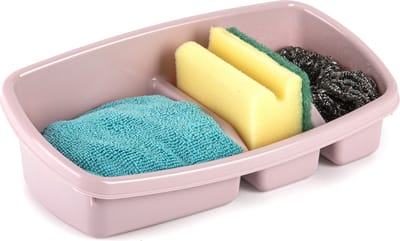 Plasticforte Keukenspons houder - 26x14 cm - oudroze - doekjes organizer - keuken - kunststof