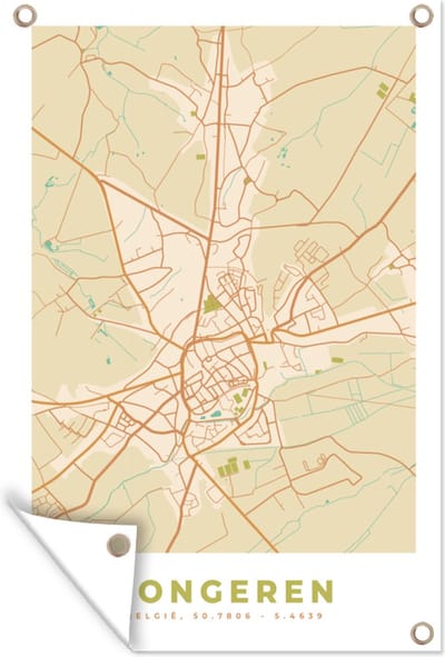 Muurdecoratie Kaart - Vintage - Tongeren - Stadskaart - Plattegrond - 120x180 cm - Tuinposter - Tuindoek