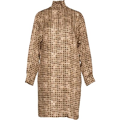 River Woods Smock Collar Short Ls Dress Brown Maat: 40 | Blousejurken Outlet | Dames | Beige