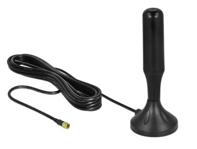 Delock LTE Antenna SMA plug 3 - 5 dBi 12.4 cm fixed omnidirectional with magnetic base and connection cable RG-174 A/U 3 m outdoor black