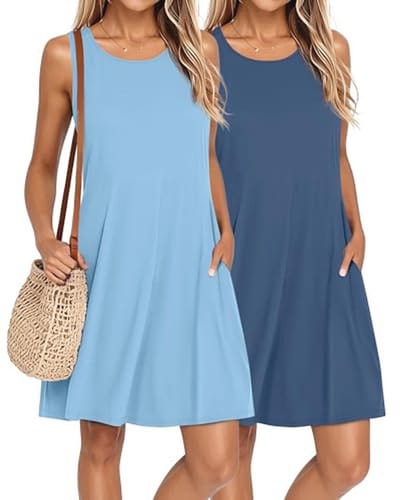 2-pack dames zomerjurken - casual mouwloze overgooiers met zakken voor strand en vrije tijd