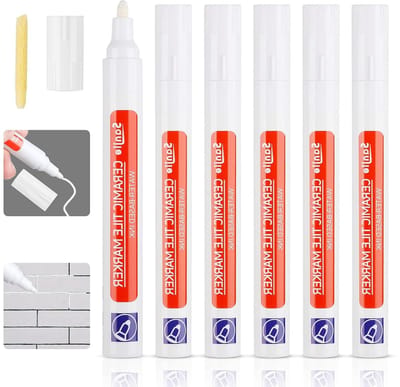 Voegenmarker wit - set van 6 stuks, voegenstift voor tegels, badkamer en keuken - voegenreparatiepen met reservepunt