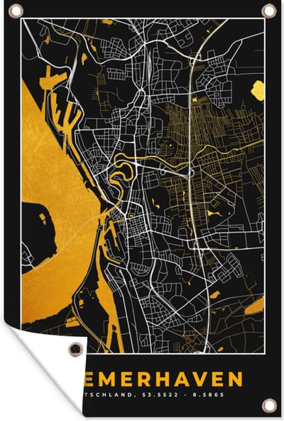 Muurdecoratie Bremerhaven - Goud - Stadskaart - Plattegrond - Kaart - Duitsland - 120x180 cm - Tuinposter - Tuindoek