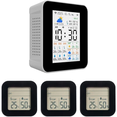 Thermomètre Intérieur Extérieur Sans Fil Station Météo Tuya avec 3 Capteurs Humidité et Température with 3 sensors