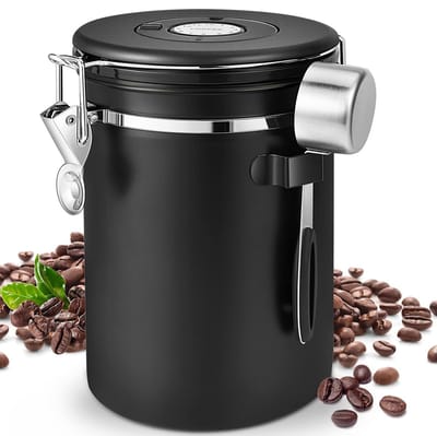 carmdering - Luchtdichte Koffiebus - Vakuum Kaffeedose - 1,8 L Met Datumtellerad En CO2-Ventiel - 1 - Voor Droge Ingrediënten Zwart