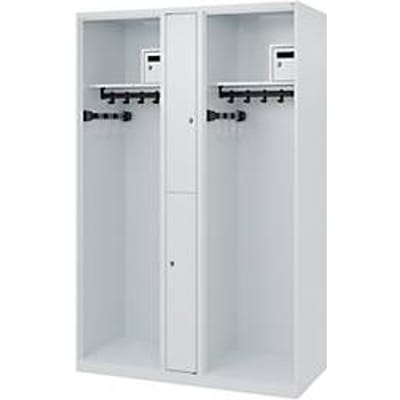 Brandweerkluis C+P Evolo Maxi, 4 vakken voor 2 personen, zonder helmhouder, vloerglijders, B 1200 x D 500 x H 1850 mm, RAL 7035 lichtgrijs