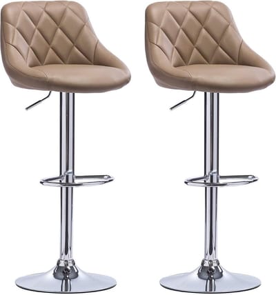Designer Barkruk Erlo - Met rugleuning - Stevig - Ergonomische barstoel - Zithoogte 60 - 82cm - Beige - Set van 2 - Keuken en bar - In hoogte verstelbaar