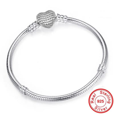 Fler® | 925 Sterling Zilver Armband | bedelarmband dames zilver | geschikt voor alle populaire bedelcollecties | Bedelarmband | Vlinder sluiting met hartje | Elegante dames armband | Maat 18