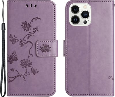 Coverup Hoesje - Geschikt voor iPhone 15 Pro Max Hoesje - Coverup Bloemen & Vlinders Book Case - Lila