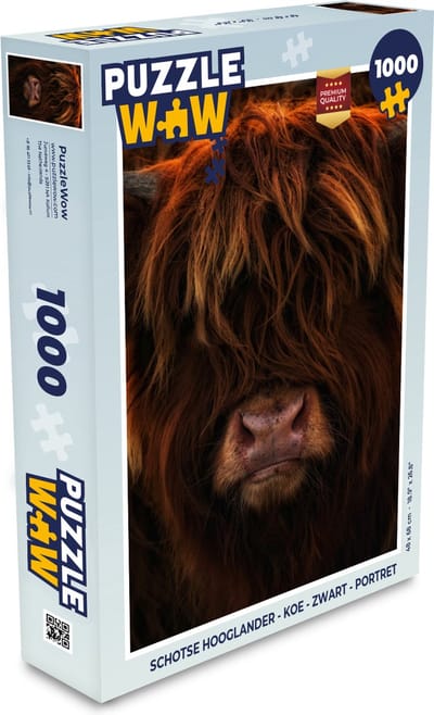 Puzzel Schotse Hooglander - Koe - Zwart - Portret - Legpuzzel - Puzzel 1000 stukjes volwassenen