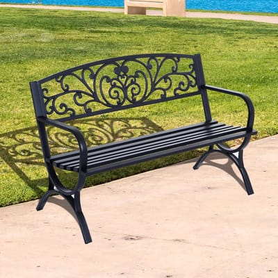 Pugsdrly 2-zits tuinbank Bankje 240 kg belastbaar Bank Tuinmeubelen geschikt voor binnen en buiten 127x60x85 cm Zwart