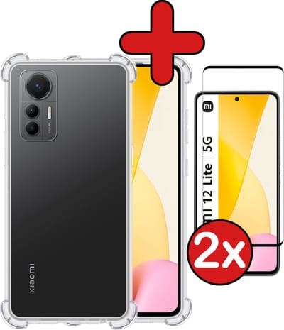 Hoesje - Met Screenprotector - 2 Stuks - Geschikt voor Xiaomi 12 Lite - Sterk & Shockproof - Back Cover - Siliconen Case - Telefoon Hoes - Shock Proof - Telefoonhoes - Transparant