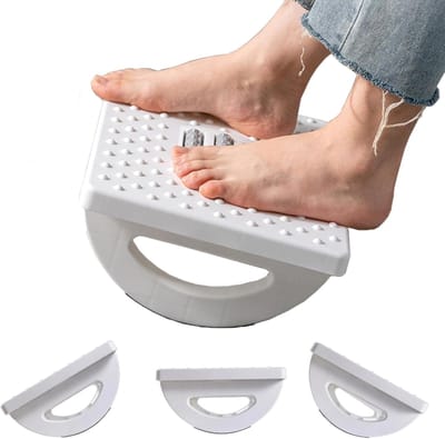 Ergonomische voetenbank voor onder het bureau, schommelende voetenbank met voetmassagefunctie ter bevordering van de bloedsomloop in de benen (wit).