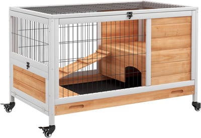PawHut-Konijnenhok-Massief hout-90x53x59cm-Geel