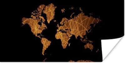 Wereldkaarten - Wereldkaart - Goud - Patroon - 160x80 cm