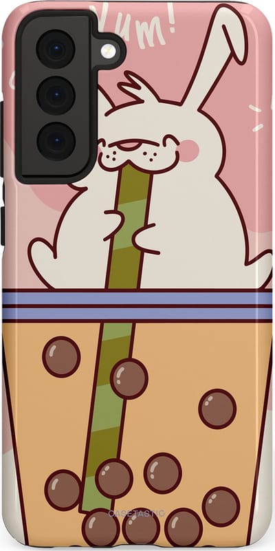 Casetastic Hoesje Geschikt voor Samsung S21 FE - Stijlvolle Beschermende Duo-layer Case - Bubble Tea Genot