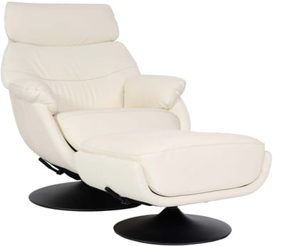 Relaxfauteuil met voetenbank MCW-K99, tv-fauteuil Fauteuil, schommelfunctie, draaibaar, metaal Echt leer/kunstleer ~ crème-wit