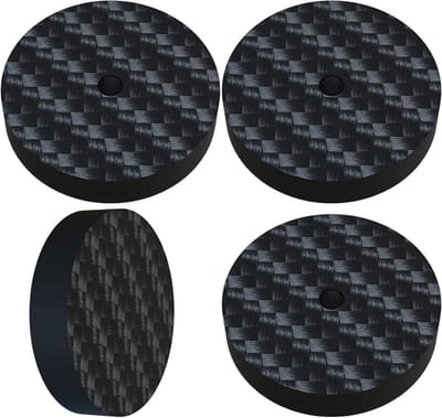 4 Pack HiFi Speaker Spike Pads 25x5mm CF255 Carbon Fiber Isolatievoeten Vibration Dampers voor Versterker Subwoofer en Platenspeler Zwart