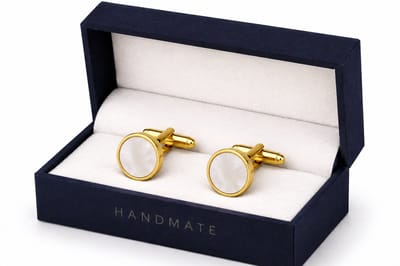 Manchetknopen Ronde Parel - Luxe Parelmoer Manchetknopen - Mother of Pearls Cufflinks - Goud