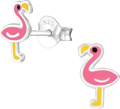 zilveren kinderoorbellen in de vorm van een flamingo | Oorbellen meisje | Kinderoorbellen meisje zilver | Zilverana