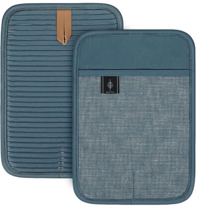 Thijox - Bonthee Katoenen Pannenlappen Groot Antislip Set van 2 Blauw - Keukenaccessoires voor Koken en Bakken - Duurzaam en Stijlvol