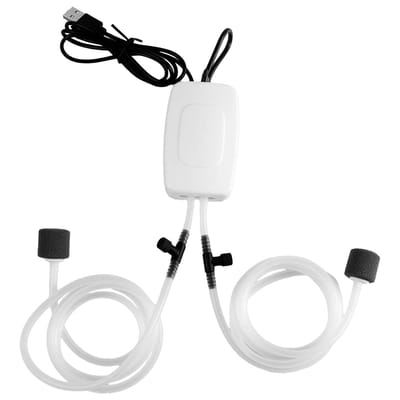 QTTVBTNA - Zuurstofpomp aquarium - 1.5L/min - Mini-zuurstofpomp - Aquarium Pomp - USB-Aquarium Luchtpomp - Met dubbele luchtsteen en slang - Voor Kleine & Middelgrote Aquariums - Wit - 1 Stuk