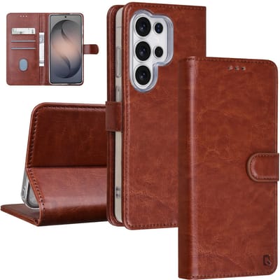 TUNIQ telefoonhoesje voor Samsung Galaxy S26 Ultra - met kaarthouder voor 3 kaarten - Bruin
