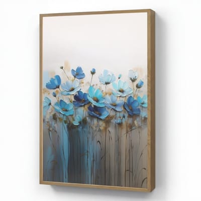 Wandlamp 60x90 cm - Oplaadbaar - Bloemen - Schilderij - Blauw - Wandlampen binnen woonkamer - Slaapkamer lamp - Decoratieve nachtlamp - Vloerlamp draadloos