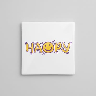 “Happy” Smiley Decoratieve Tegel – Schattige Positieve Vibes Wanddecoratie – Keramische Tegel 15×15 cm
