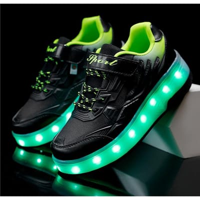 Chaussures de course pour enfants Rétractables automatiquement Pluie de météores Rechargeables Roues cool Chaussures Cadeau d'anniversaire 37 green