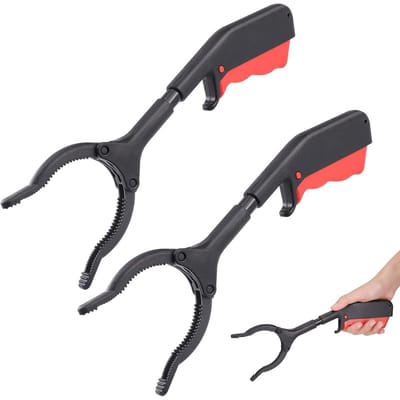 TOVBMUP 2 Stuks Grijper - Kinder Greifzange - 29x7cm Korte Grijptang voor Recycling, Tuin en Binnenhof - Geschikt voor Senioren en Kinderen - Ergonomisch Handvat, Antislip Tandwielontwerp - Kunststof - Handvat Lengte 10cm