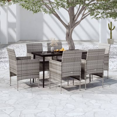 vidaXL - 7-delige - Tuinset - met - kussens - grijs - en - zwart
