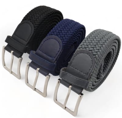 105 cm - Elastische broekriem Stretch riem Vlecht riem Gevlochten riem Elastiek riem - unisex - Kleur 1-Blauw 2-Grijs 3-Zwart 3 pack deal van JVS bags